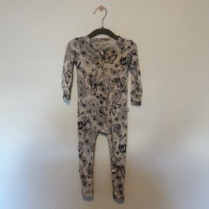 Posh Peanut Black and Cream Floral Kids One Piece